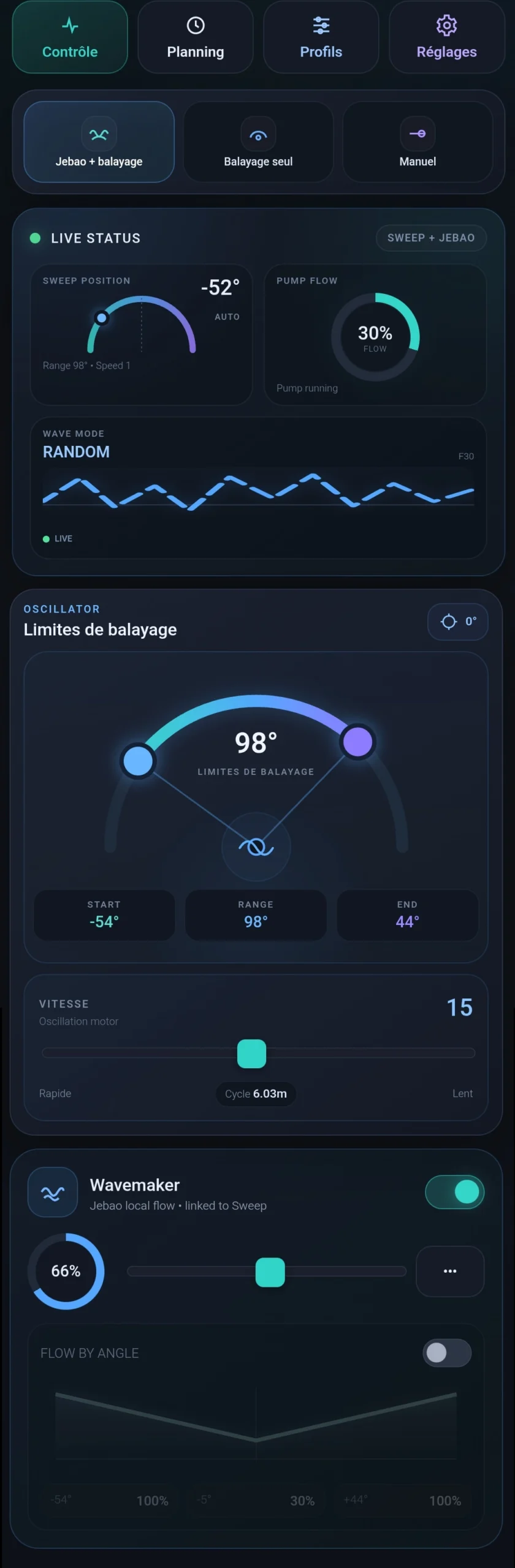 Interfaccia web CP-SWEEP BORA per il movimento dell’acqua nell’acquario di barriera