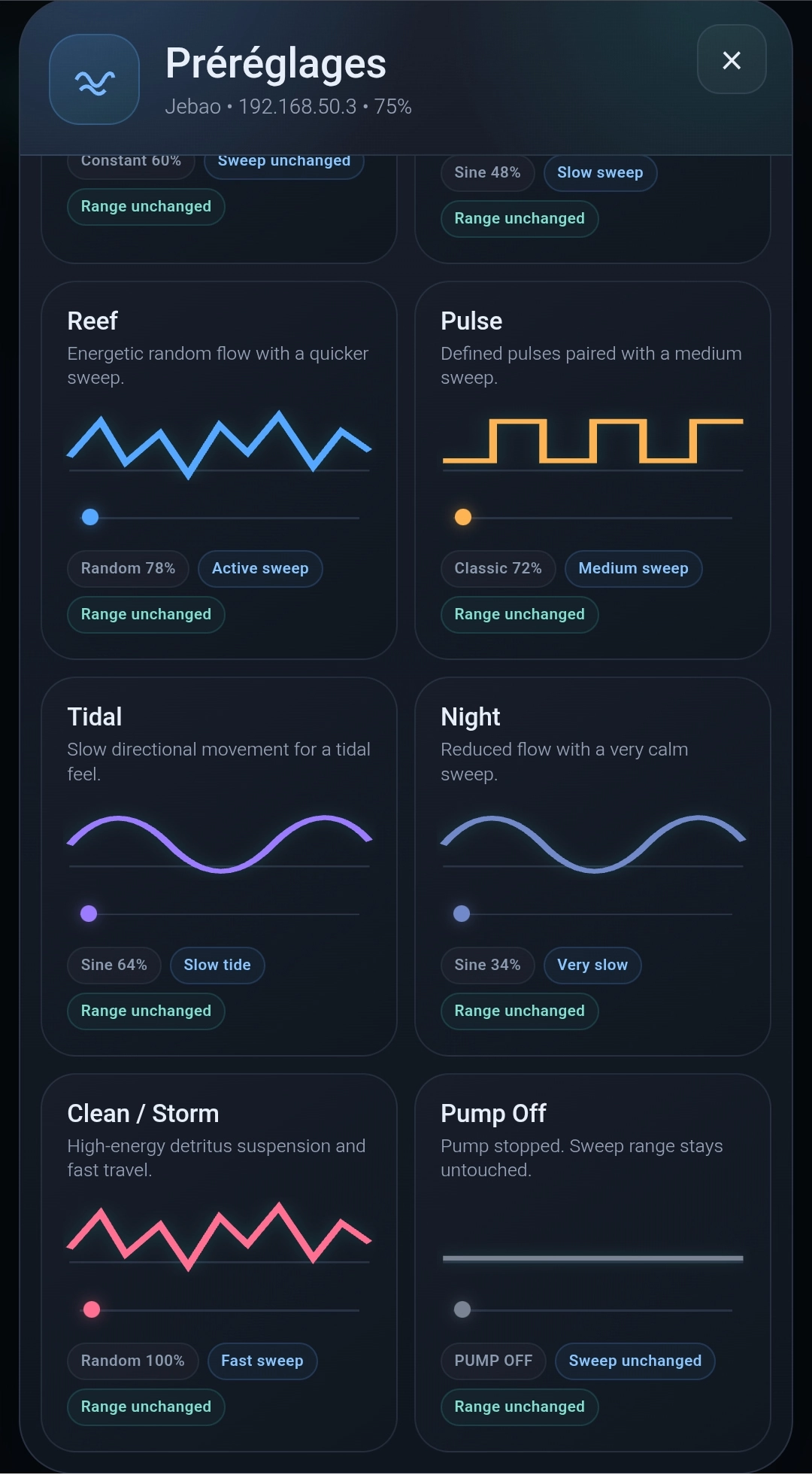 Profili personalizzati di oscillazione e movimento dell’acqua in CP-SWEEP BORA